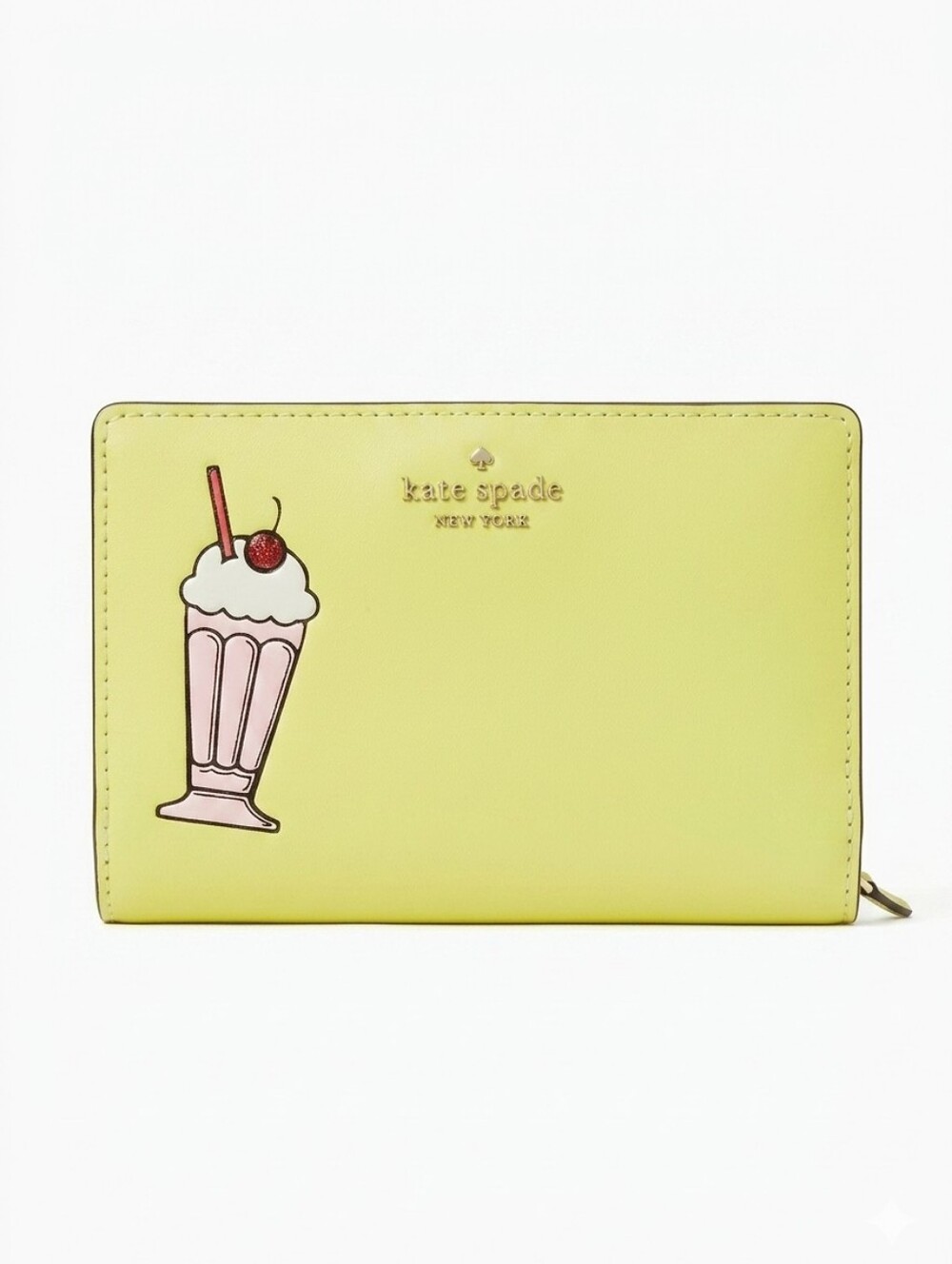kate spade New York Yellow Leather Wallet With Milkshake Graphic